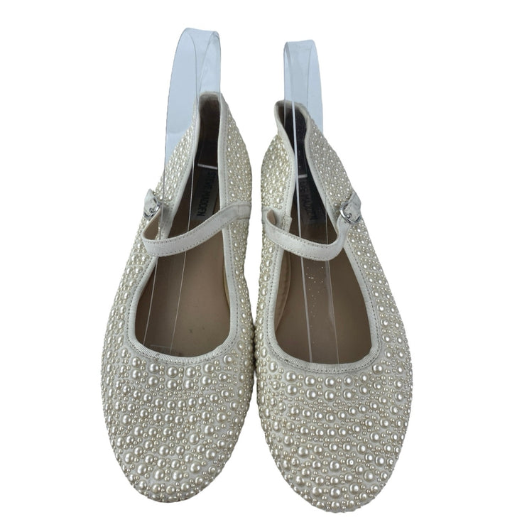 STEVE MADDEN Caddie White Rhinestone Jeweled Mary Jane Ballet Flats Shoes Sz 9M