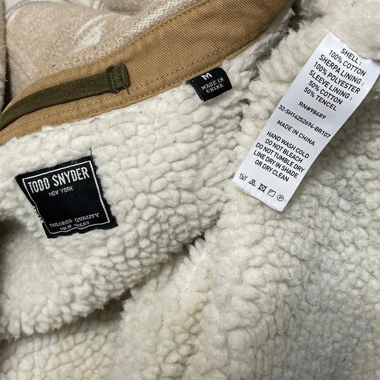 Todd Snyder Men's Beige Printed Long Sleeve Sherpa Snap Shirt Jacket Shacket M