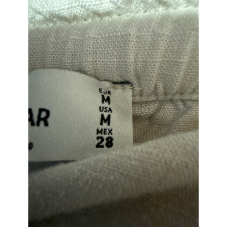 Pull & Bear White Linen High Waist Tapered Paperbag Trousers Jogger Pants Size M