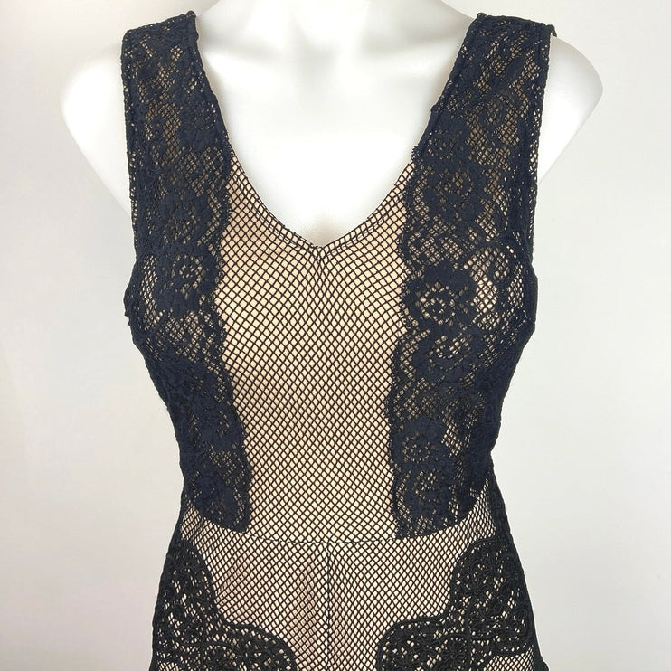 Miami Francesca's Collection Black Tan Lace Mesh Sleeveless A Line Mini Dress S
