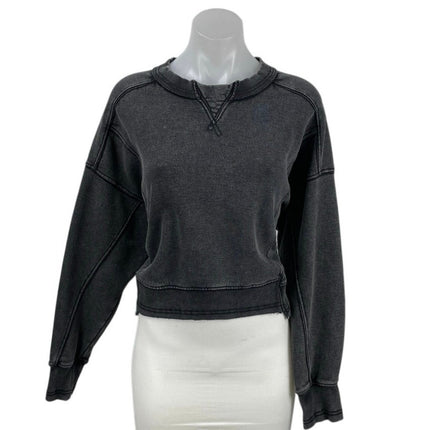 Free People FP Movement Intercept Washed Black Boxy Crop Sweatshirt Top Size M