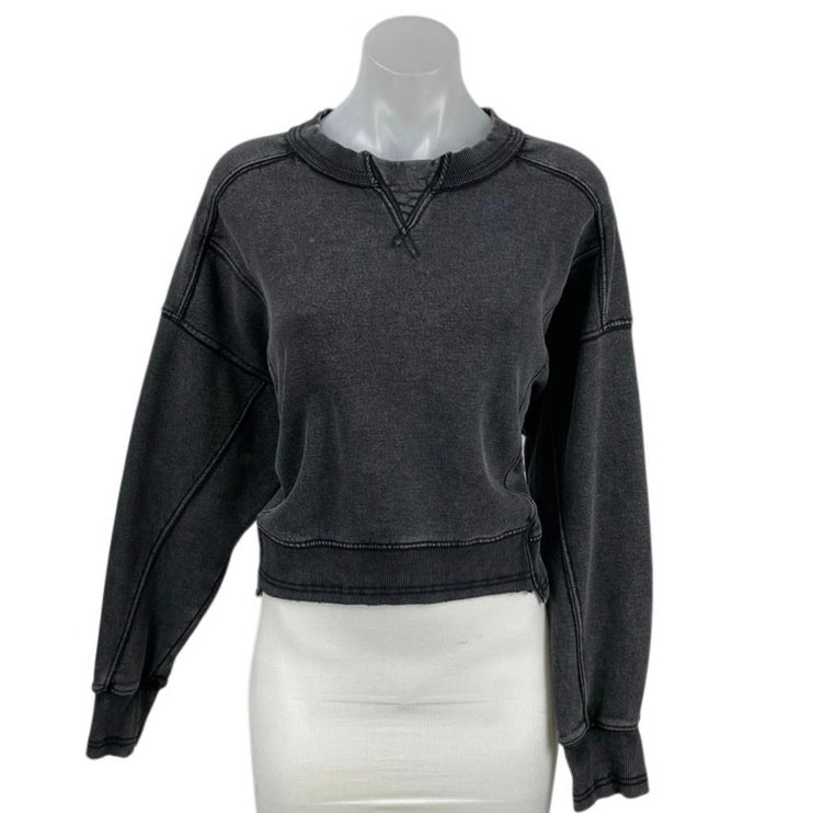 Free People FP Movement Intercept Washed Black Boxy Crop Sweatshirt Top Size M