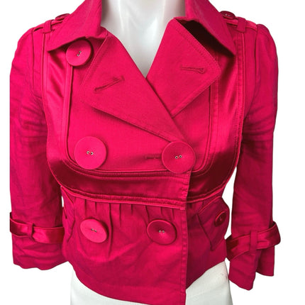 Marciano Pink Linen Double Breasted Button Collar Crop Blazer Coat Jacket Top 0