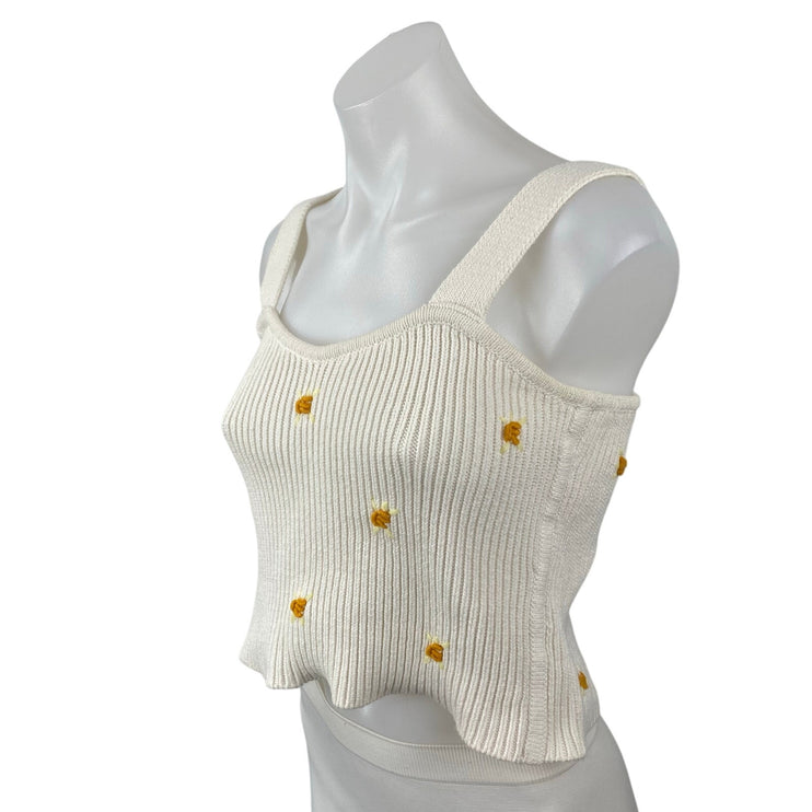 Find Me Now Women's Crochet Floral Embroidered Sleeveless Crop Cami Tank Top S/M