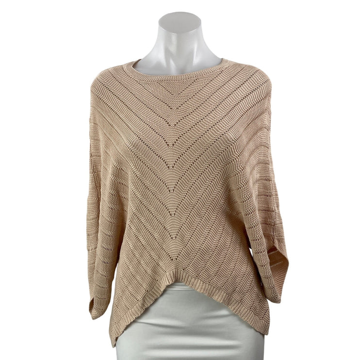 Bishop + Young Beige Open Knit Long Dolman Batwing Sleeve Sweater Top Size XS
