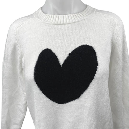 Ann Taylor LOFT Women's White Black Heart Long Sleeve Crewneck Sweater Size S