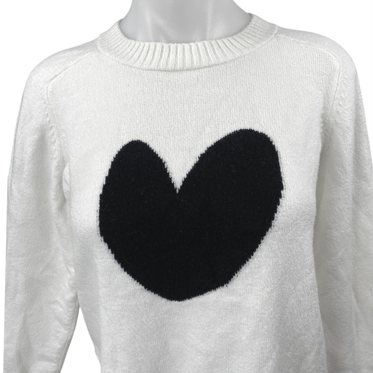 Ann Taylor LOFT Women's White Black Heart Long Sleeve Crewneck Sweater Size S