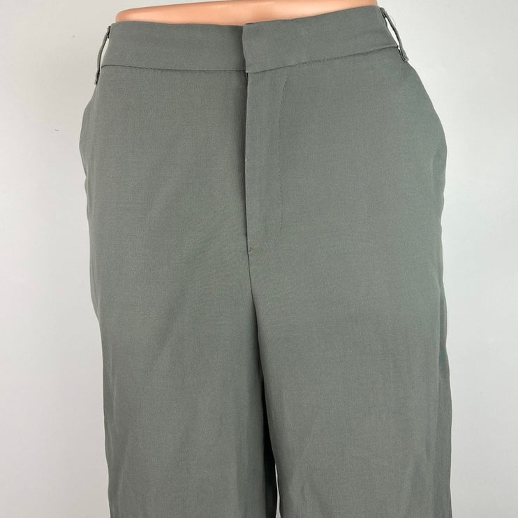 Zara Gray Green High Waisted Ankle Zip Pockets Career Office Wide Leg Pants Size M