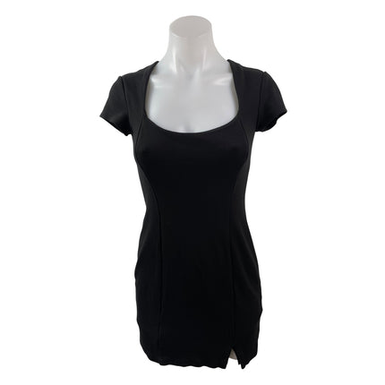 Bailey Women's Black Short Sleeve Square Neck Slit Mini Sheath Bodycon Dress S