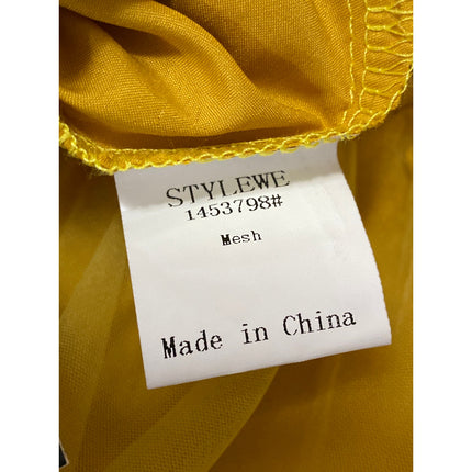 NEW Stylewe Women's Yellow Mesh Tulle High Waisted Midi A-Line Flared Skirt S