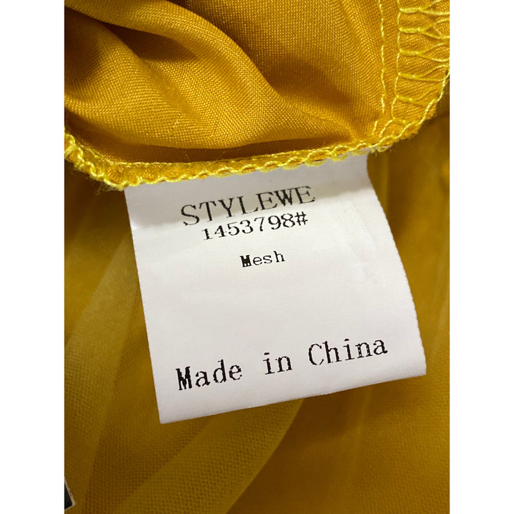 NEW Stylewe Women's Yellow Mesh Tulle High Waisted Midi A-Line Flared Skirt S