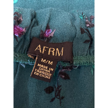 AFRM Green Floral Long Puff Sleeve Peasant Button Up Blouse Bodysuit Top Size M