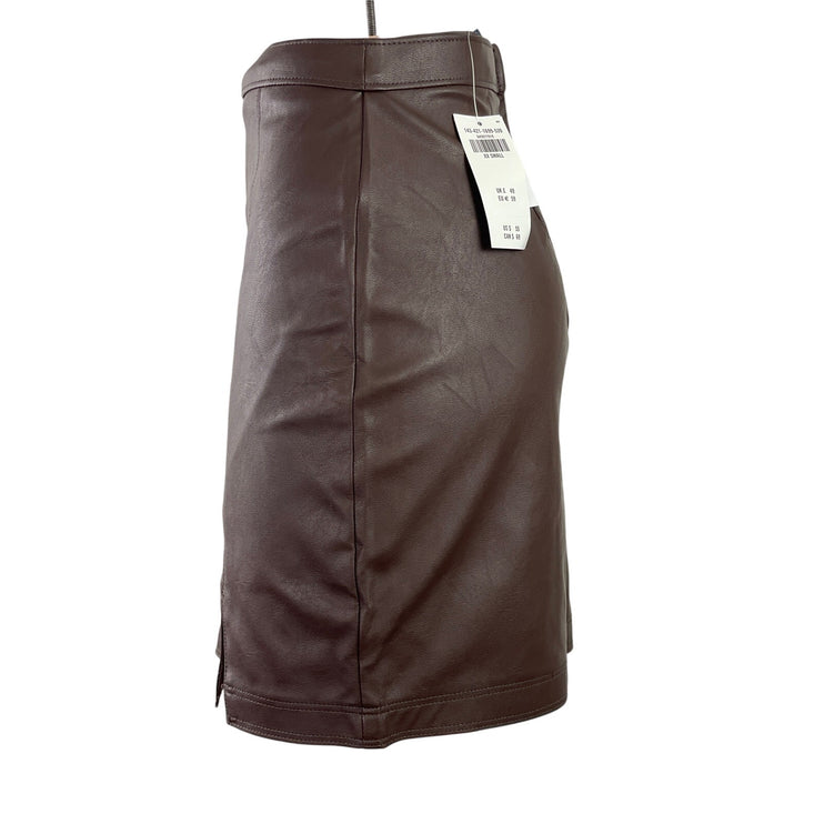 NEW Abercrombie & Fitch Brown Faux Leather Vegan Slit Pencil Mini Skirt Size XS