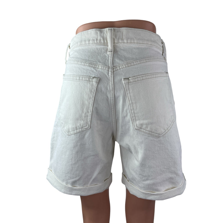 Abercrombie & Fitch Women's White High Rise Pleated Bermuda Mom Denim Shorts 4