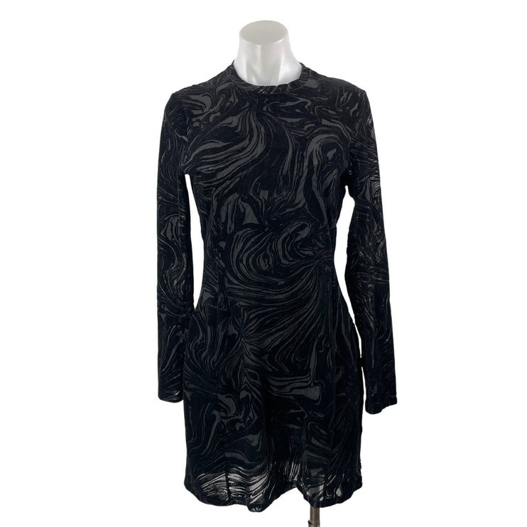 & Other Stories Black Long Sleeve Marble Crew Neck A Line Mini Dress Size 2