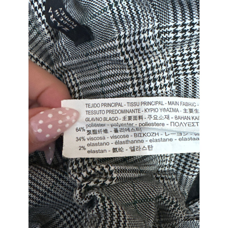 Zara Gray Plaid Checkered Pleated High Rise Straight Tapered Trousers Pants Sz S