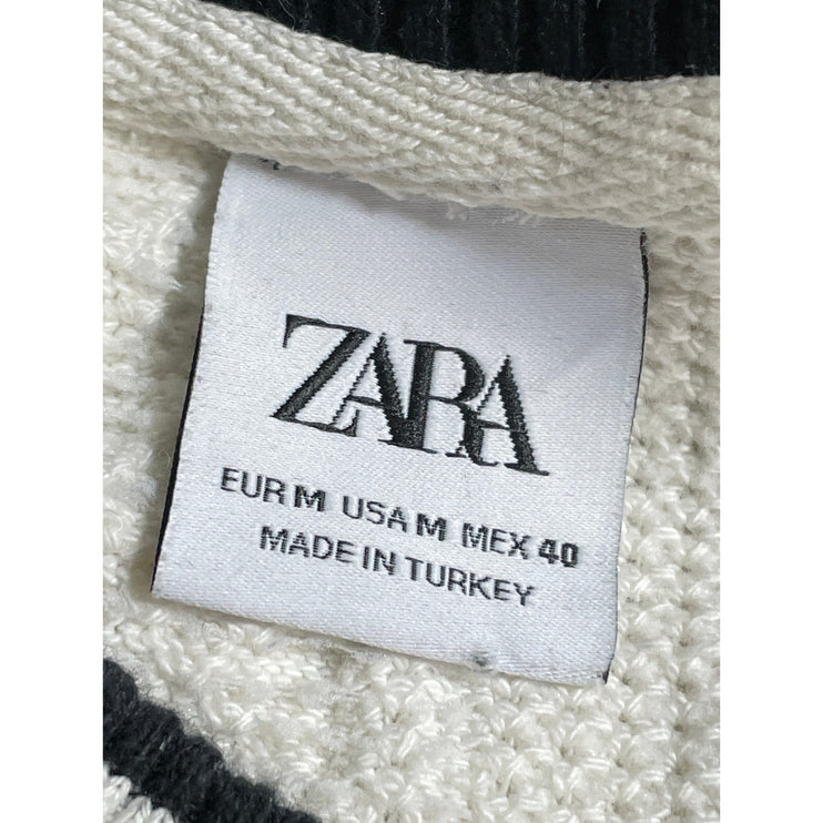 Zara Womens White Cable Knit V Neck Sleeveless Cricket Tennis Sweater Vest Top M