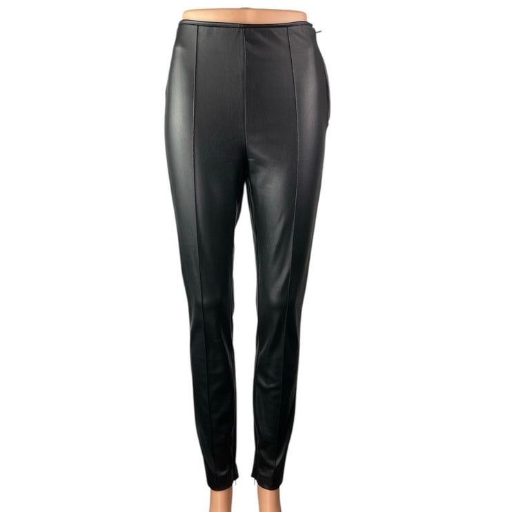 Zara Women's Black Faux Vegan Leather High Waisted Skinny Leg Trousers Pants S