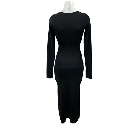 Zara Black Ribbed Knit Peal Button Long Sleeve Scoop Neck Maxi Bodycon Dress S