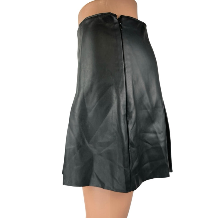 Abercrombie & Fitch Black Faux Vegan Leather Pleated Mini Flared A-Line Skirt S