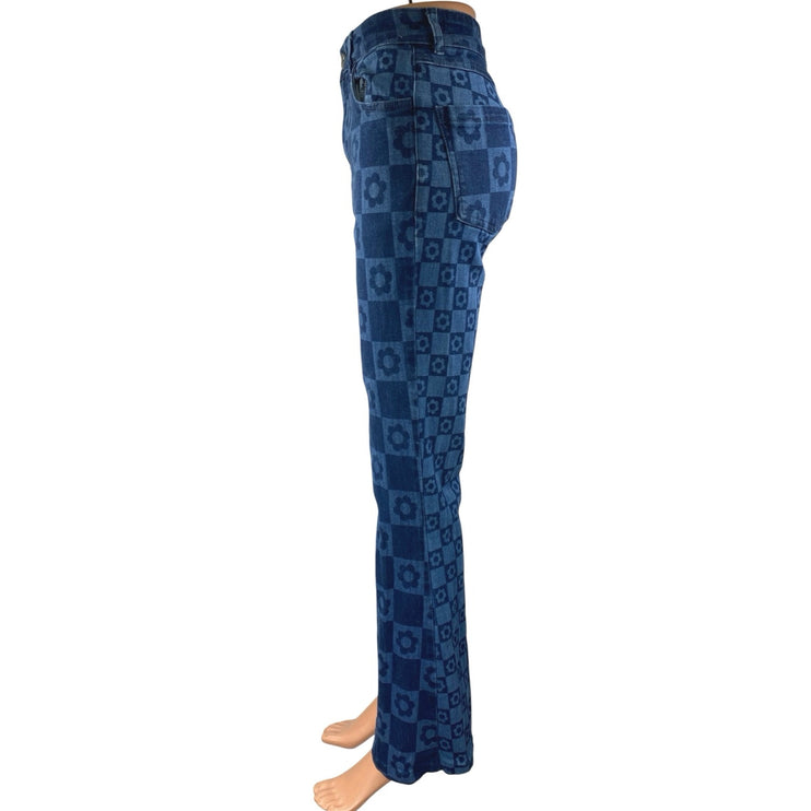 Jaded Women's Blue Floral Colorblock Skinny Flared Bootcut Denim Jeans Size 26