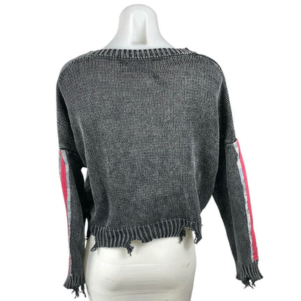 Vintage Havana Women's Gray Distressed Hem Boxy Crop Sweatshirt Sweater Top Sz S