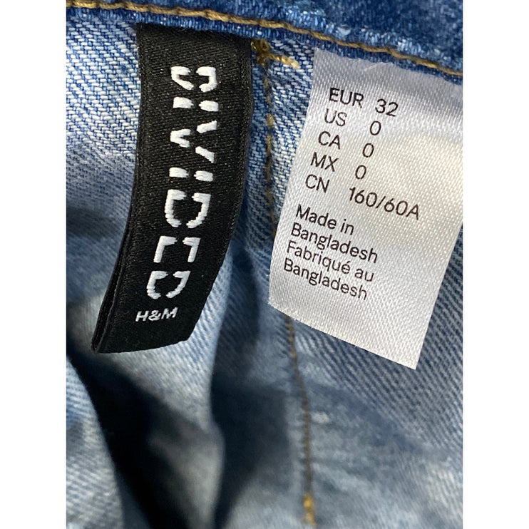 H&M Divided Blue Pleated High Waist Mini Skater Flare A-Line Denim Skirt Size 0