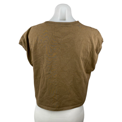 Zara Women's Brown Crew Neck Sleeveless Boxy Cropped Muscle Tee Tank Top Size L