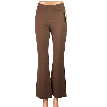 NEW Womens Brown High Waisted Pull On Flared Bootcut Trousers Ankle Pants Sz XS