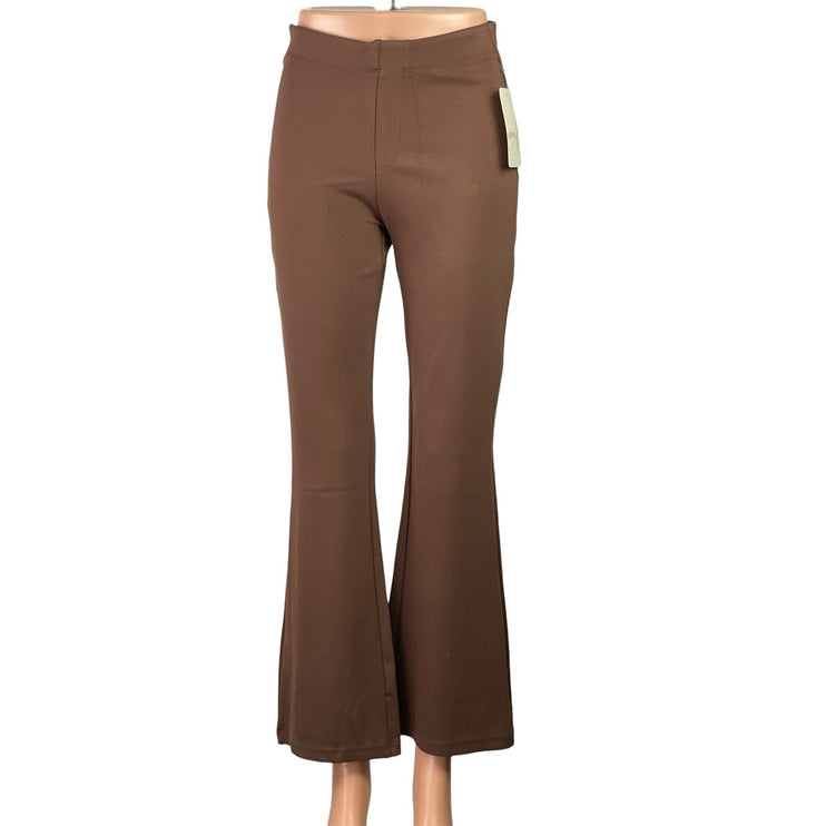 NEW Womens Brown High Waisted Pull On Flared Bootcut Trousers Ankle Pants Sz XS