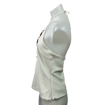 Zara Women's White Sleeveless Tortoiseshell Effect O-Ring Halter Blouse Top M