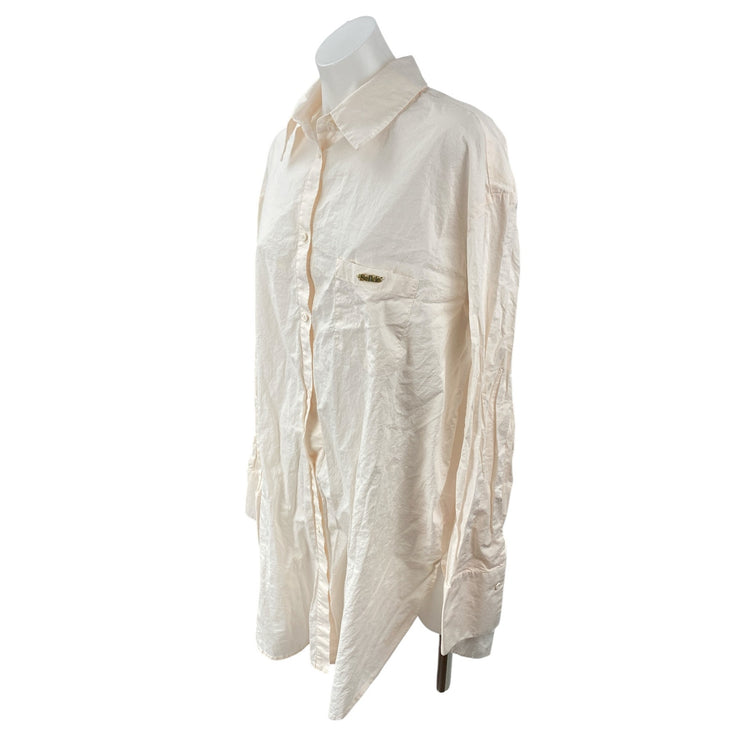 Selkie Women's Light Pink Long Sleeve Pocket Button Down Tunic Shirt Top Size L