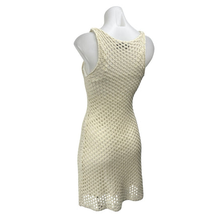 Mink Pink Cream Crochet Knit Sleeveless Sheer Mini Swim Cover Up Dress Size S
