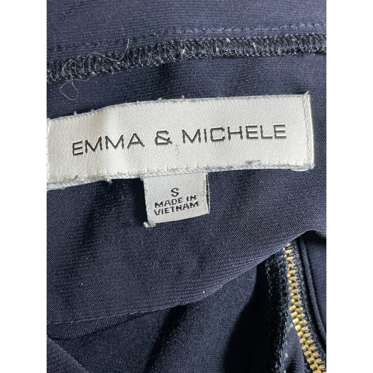 Emma & Michelle Navy Blue Long Sleeve Zip Pocket Tie Waist Mini Shirt Dress Sz S