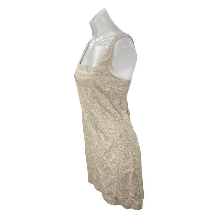 Abercrombie & Fitch Beige Linen Smocked Sleeveless Tank A Line Mini Dress Sz S