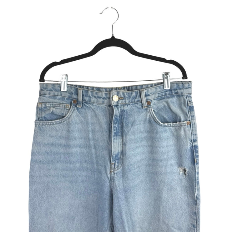 Zara Women's Blue High Waist Distressed Frayed Hem Straight Denim Jeans Pants 12