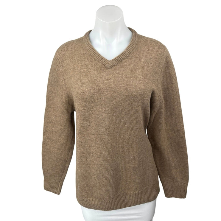 The Concrete Women's Tan Knit Long Sleeve V Neck Pullover Sweater Top Size L