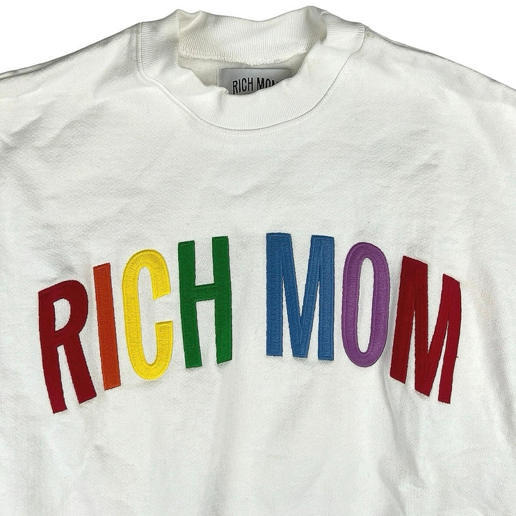 Tinx Rich Mom White Aspen Pride Embroidered Crewneck Pullover Sweatshirt Top M