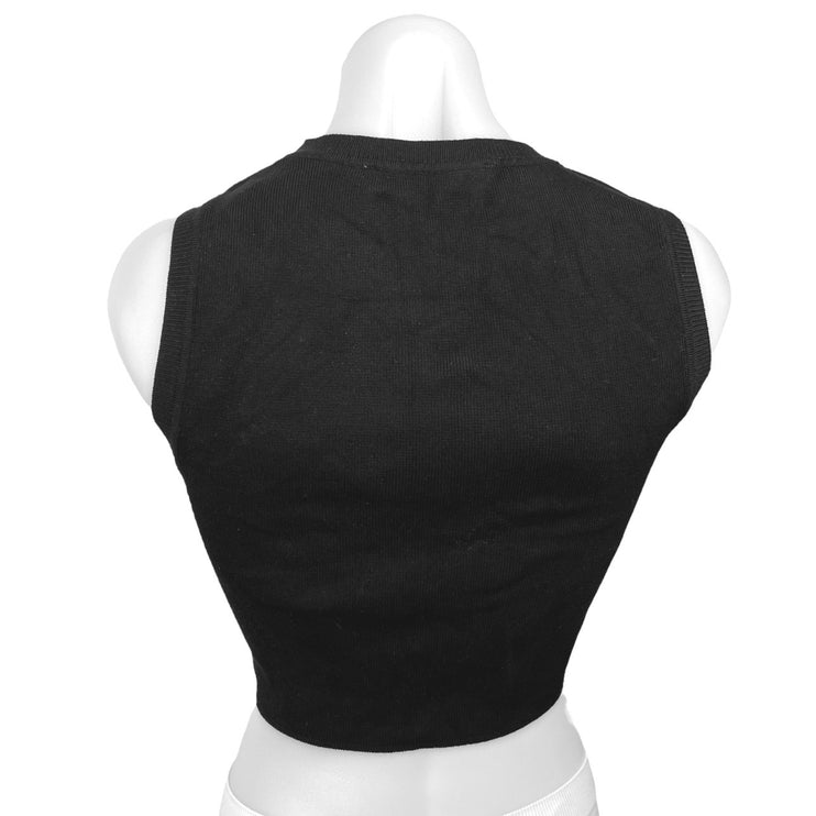 Zara Women's Black Ribbed Knit Sleeveless Crew Neck Pullover Bra Crop Top Size M