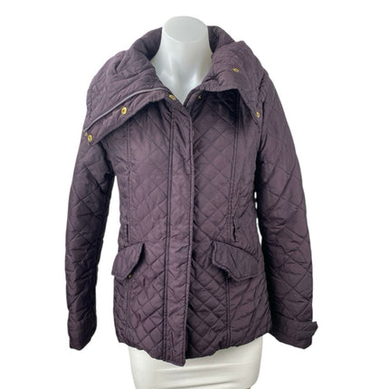 Elie Tahari Quilted Cabin Brown Full Zip Button Winter Puffer Coat Jacket Size S