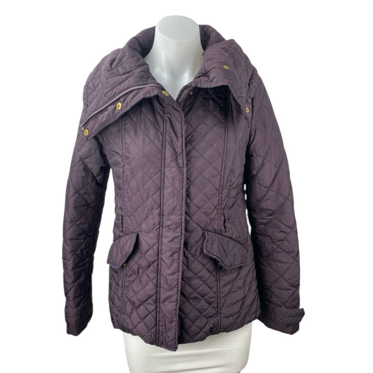Elie Tahari Quilted Cabin Brown Full Zip Button Winter Puffer Coat Jacket Size S