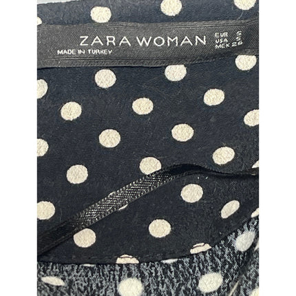 Zara Womens Black Polka Dots V-neck Short Sleeve Button Down Mini A-Line Dress S