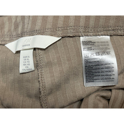 H&M Beige Tan Khaki High Waisted Ribbed Knit Pull On Straight Trousers Pants XL