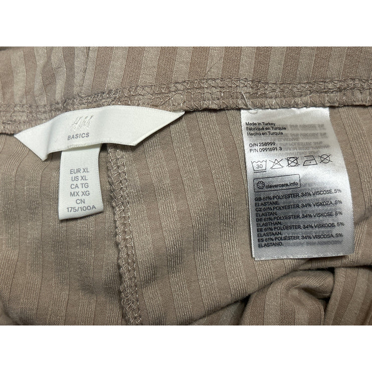 H&M Beige Tan Khaki High Waisted Ribbed Knit Pull On Straight Trousers Pants XL