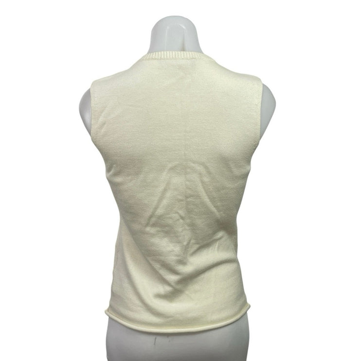 Lioness Cream Sleeveless Knit Button Down Crew Neck Cardigan Vest Top Size M