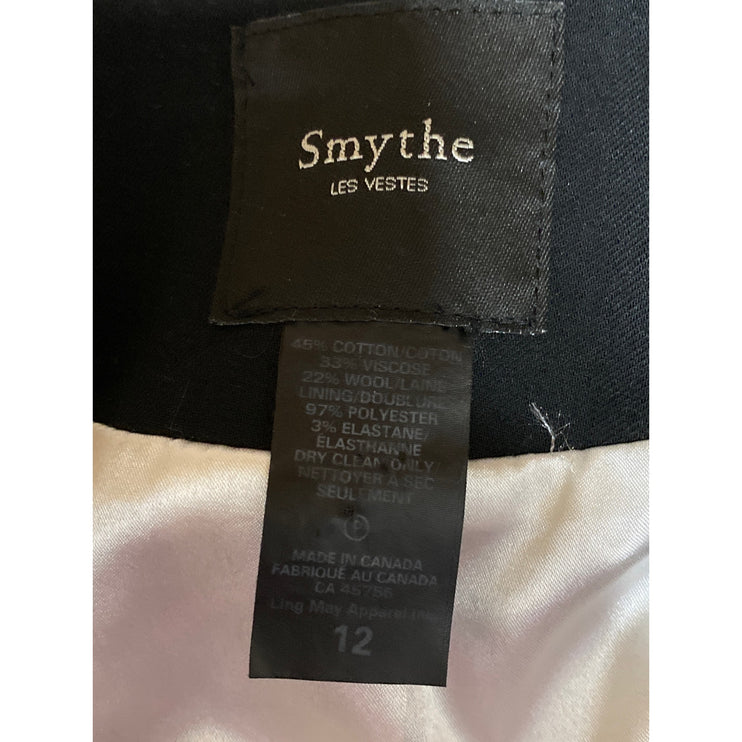 Smythe Women's Black One Button Collared Long Sleeve Blazer Coat Jacket Size 12