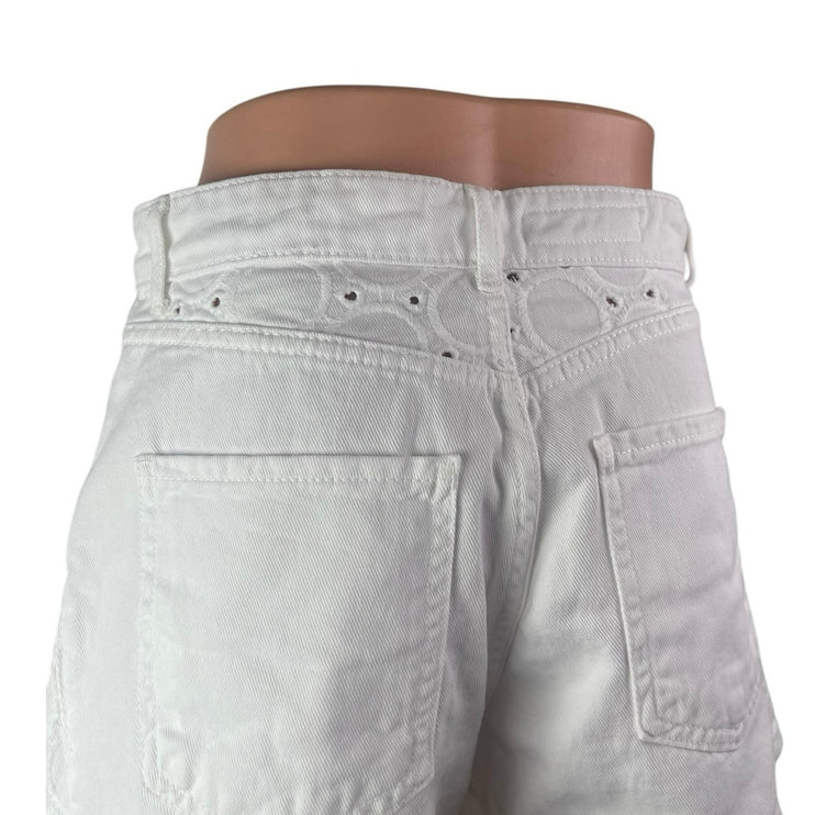 NEW Zara Women's White High Waisted Straight Y2k Mini Denim Jean Shorts Size 4