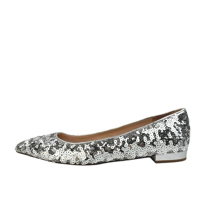 J.Crew Womens Silver Sequin Pointed Toe Slip On Flats Shoes Size 9