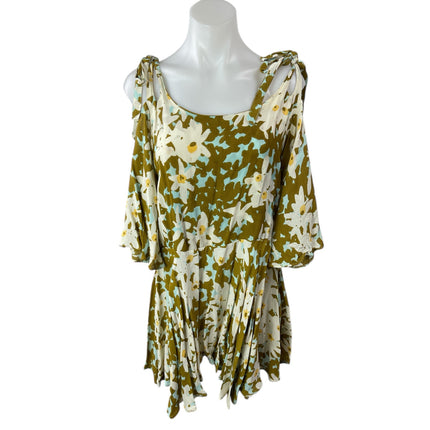 Free People Lucina Floral Cold Shoulder Long Sleeve Pleated Mini A-Line Dress XS