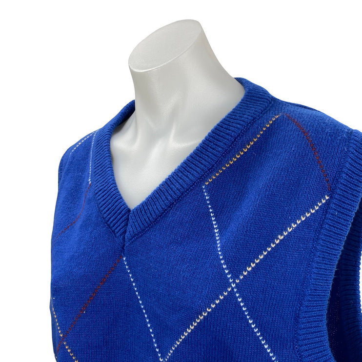NEW Forever 21 Blue Argyle Knit Sleeveless V Neck Cropped Sweater Vest Top Sz S
